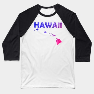 Colorful mandala art map of Hawaii with text in blue and violet Baseball T-Shirt